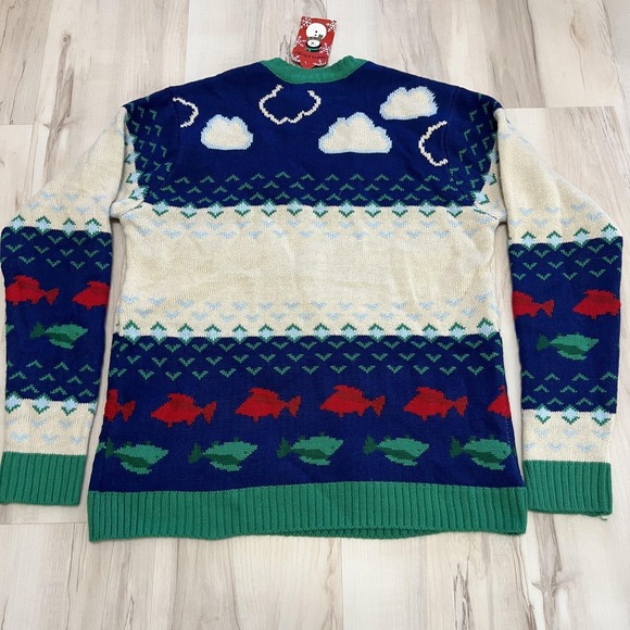 Blizzard Bay Sweater Mens Medium Multicolor Santa Elf Fishing Ugly Christmas - Picture 10 of 10
